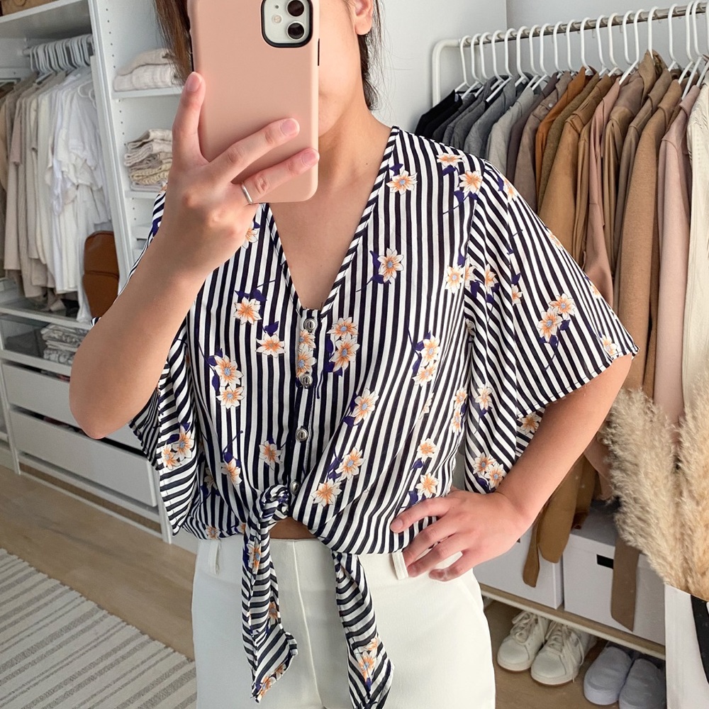 Floral and Striped Tie Shirt